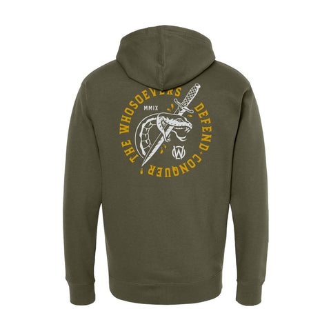 Defend & Conquer Zip-Up Hooded Sweatshirt | Army