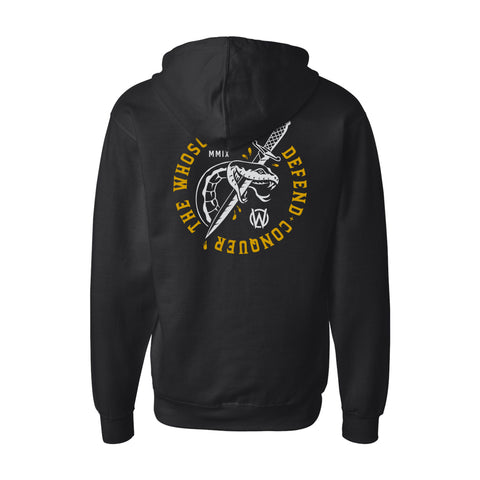 Defend & Conquer Zip-Up Hooded Sweatshirt | Black