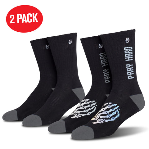 2 Pack - Basic Black / Pray Hard Premium Crew Sock