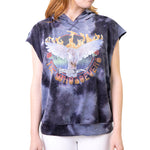 Womens Fire Dove Short Sleeve Hoodie | Black Tie Dye