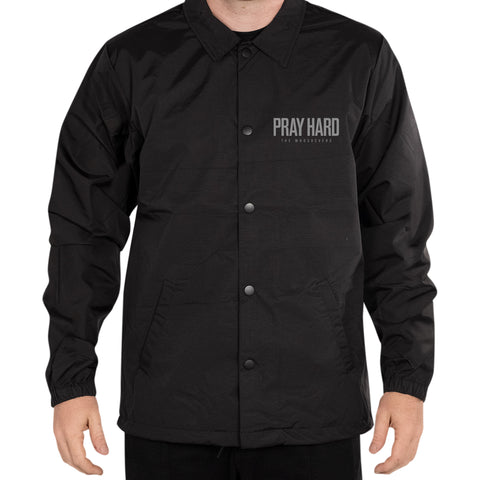 Pray Hard Tagline Coaches Jacket | Black